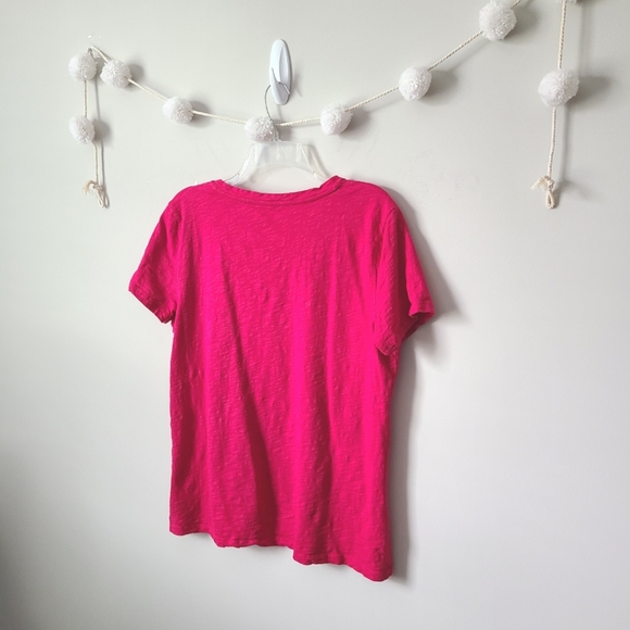 Joe Fresh Hot Pink V Neck Short Sleeve Tee Shirt - Picture 6 of 9